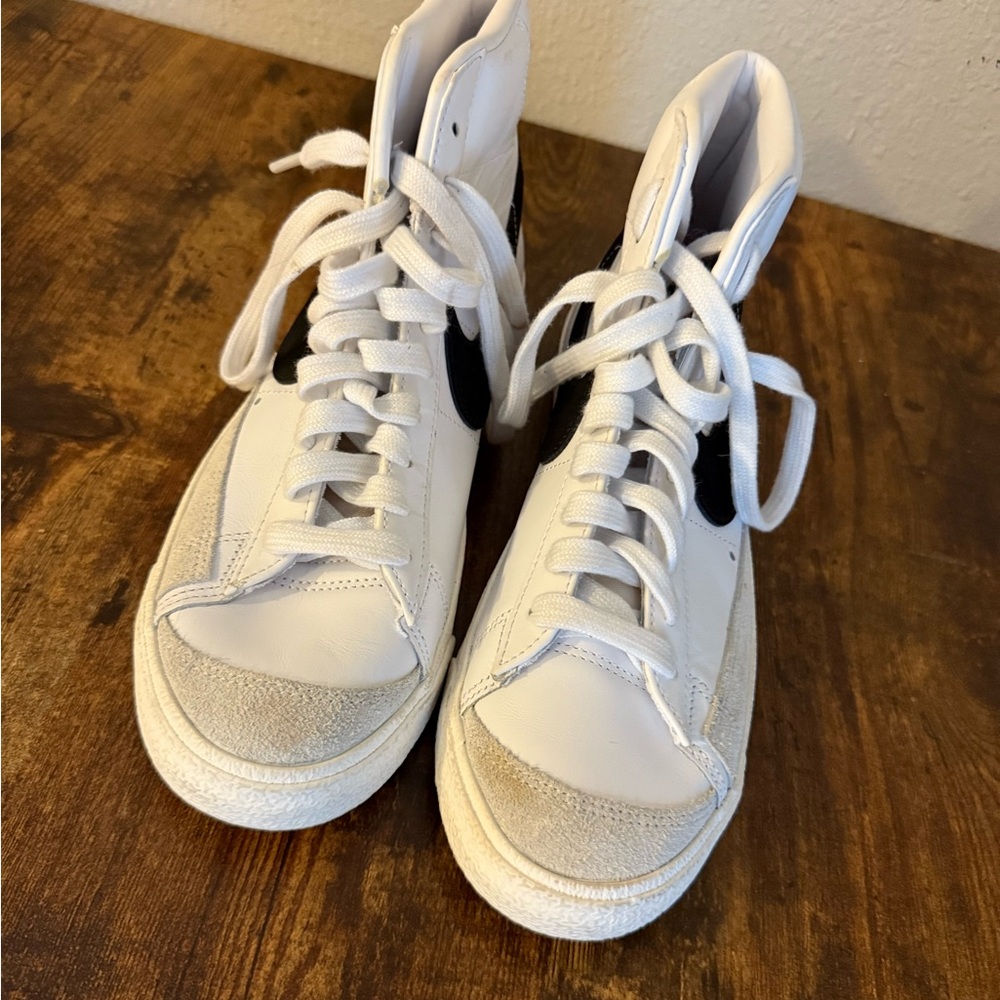 White and Black Nike High-Top Sneakers